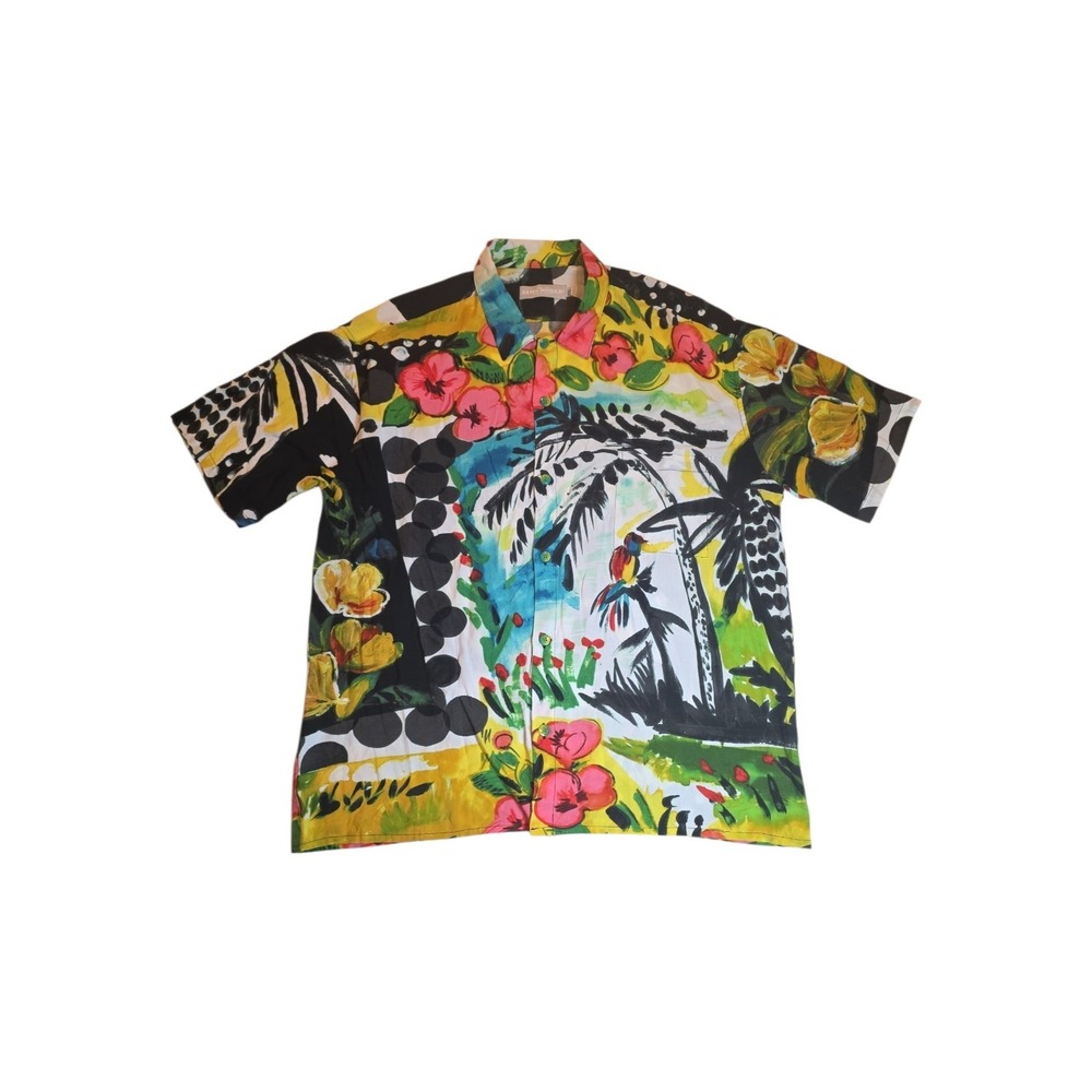 Vintage 90s Jams World XXL Hawaiian Shirt Parrot Floral Art Made in Hawaii